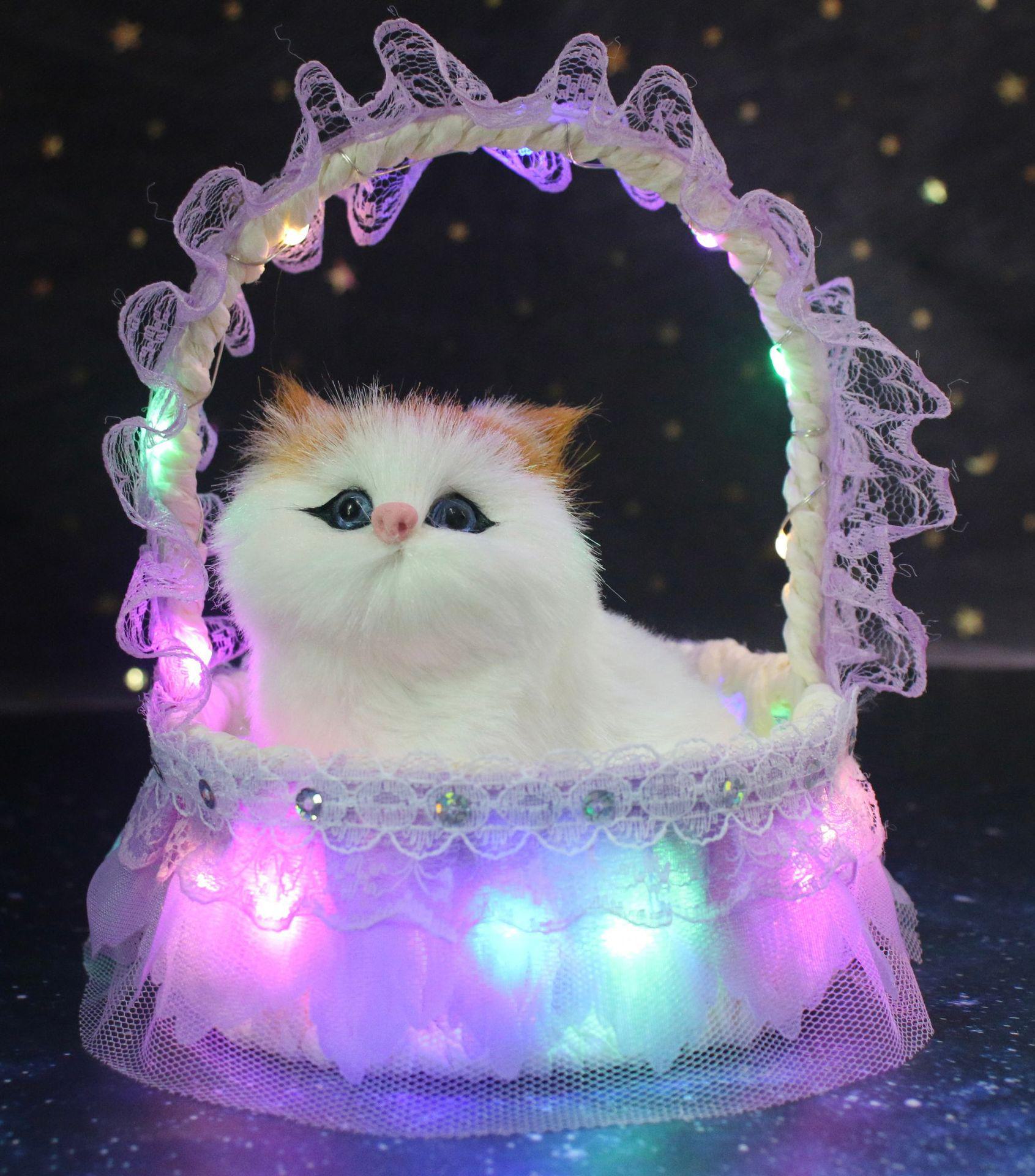 

Плюшеве кошеня, що говорить, з підсвічуванням і паєтками: Імітація кота в кошику, ідеальний подарунок для подруги sequined basket cat with light фіолетовий