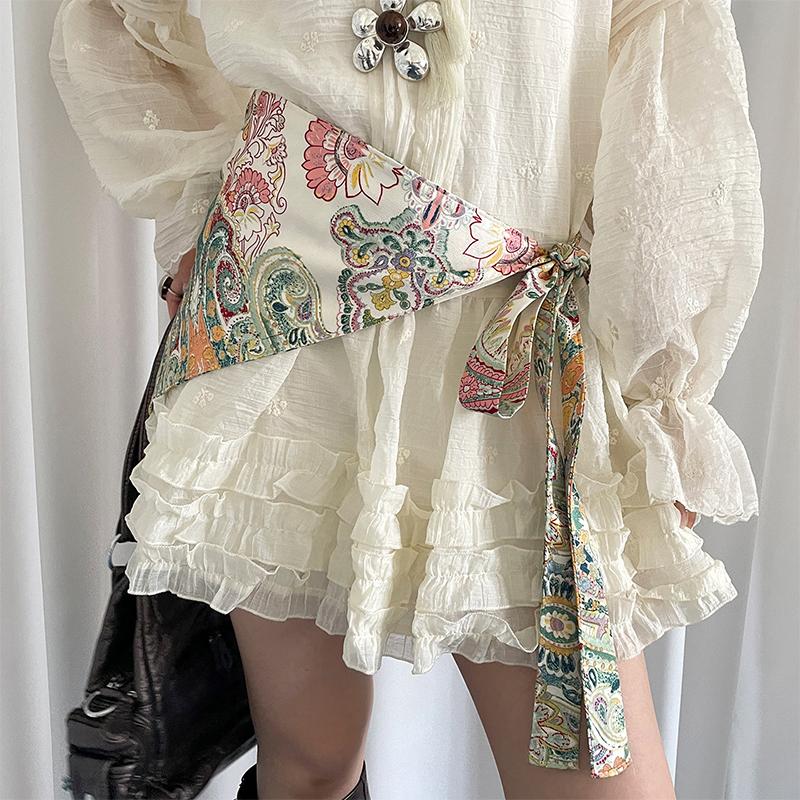 Bohemian Retro Ethnic Style Triangular Fart Curtain Women's Design Sense Printed Waistband With Skirt Jeans Wide Waistband