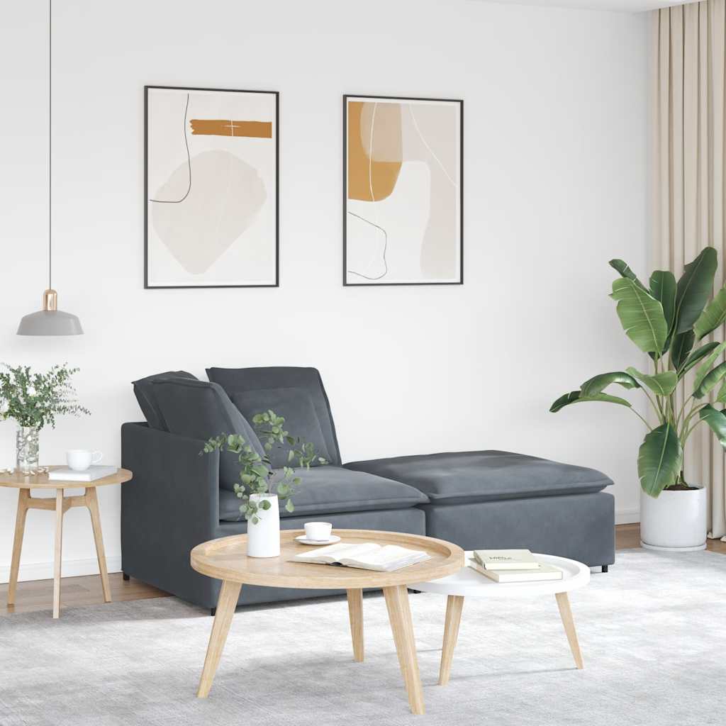 Modular Sofa with Footstool and Cushions Velvet Dark Grey
