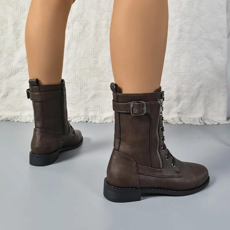 Fashion 2025 Hot Sale Ladies Shoes Mid-Calf Women's Boots Fashion Side Zipper Modern Boots Women New Lace-up Plus Size Shoes for Women