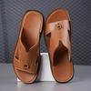 Men's Leather Toe Post Sandals Casual Non-slip Woven Pattern Outdoor Slippers