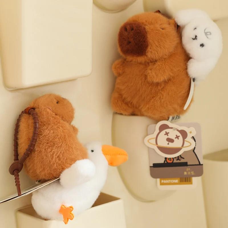 Lovely Cartoon Capybara Plush Keychain Stuffed Animal Doll Toy Kawaii Stay Wire Crocodile Goose Dog Key Bag Pendant Girl Gifts