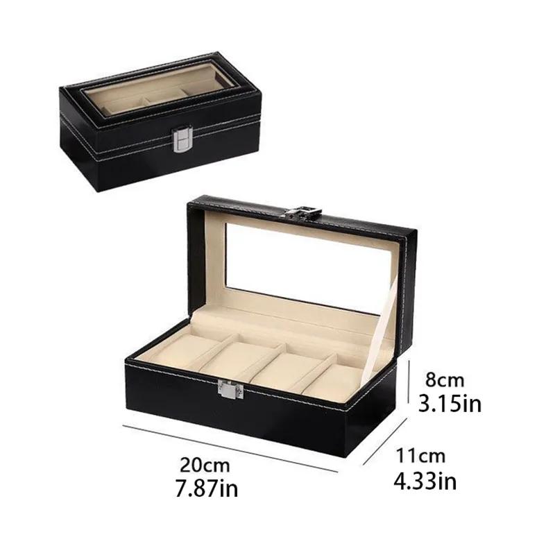 PU Leather Watch Box - Transparent Lid Display Case with Soft Interior, Multi-Drawer Storage Organizer for Jewelry Collection