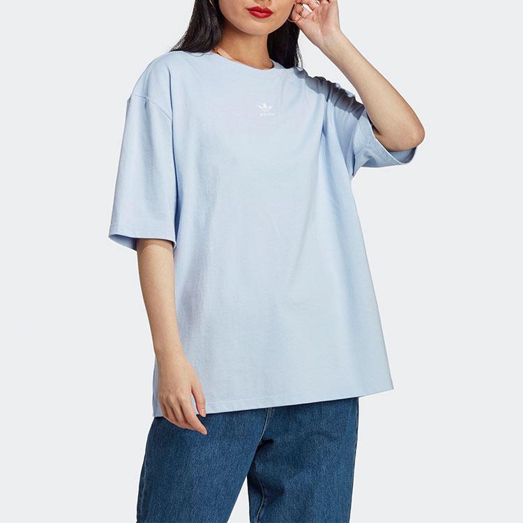Adidas Logo Letter Print Round Neck Short Sleeve T-Shirt Women T-Shirt Blue IL9624