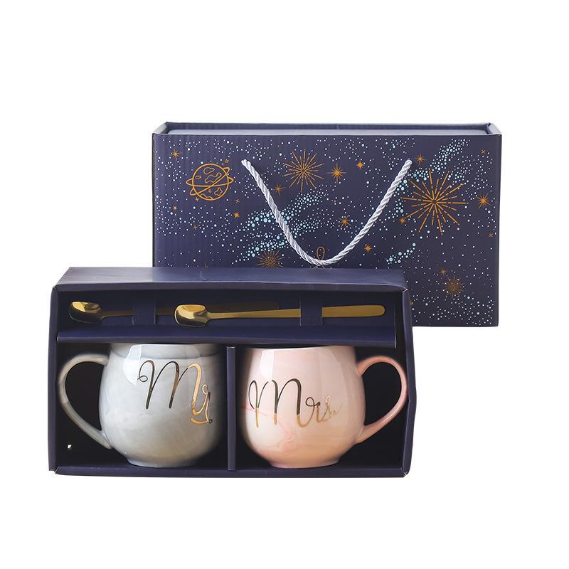 

Stone pattern big belly pair cup starry sky ceramic couple cup gift box employee welfare points exchange advertising festival gifts 301-400ml