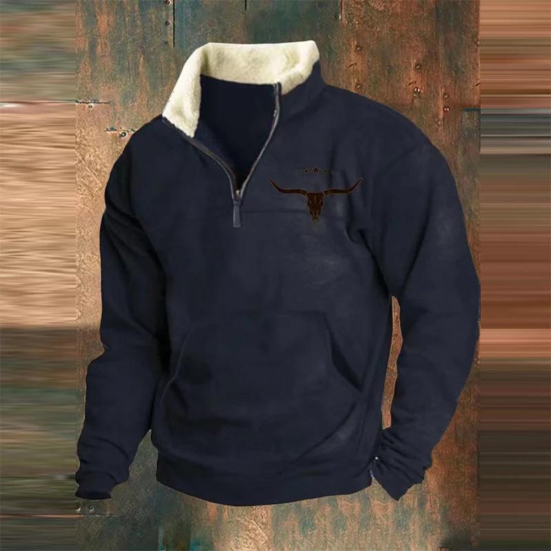 2025 Retro 3D Print Stand Collar Velvet Men's Hoodie for Autumn/Winter