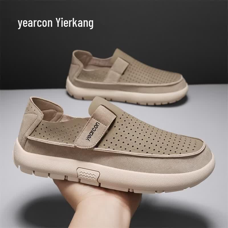 Yearcon Men s Breathable Slip-On Casual Leather Shoes 43 хаки