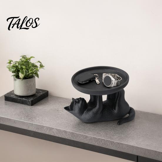 Talos 3D Printed Reclining Cat Jewelry Tray, Cute Ring Holder & Earring Organizer Dish for Dresser Vanity, Decorative Kitten Trinket Bracelets