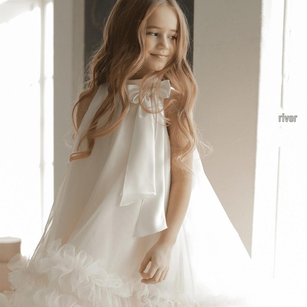 European American Children's Puffy Mesh Flower Girl Dress for Weddings and Birthdays