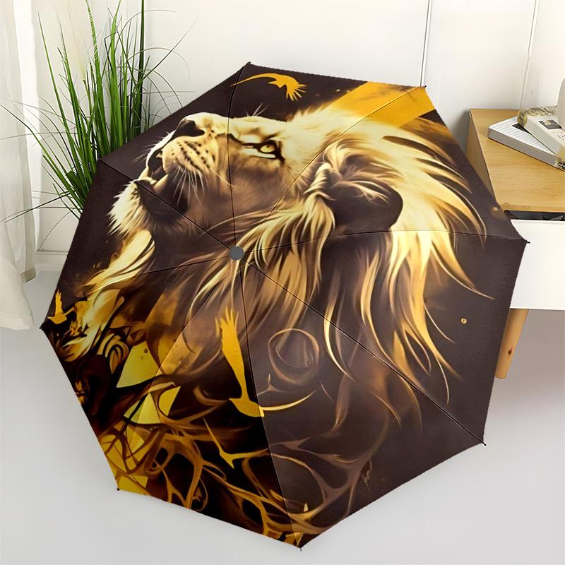 1pc Lion Majesty Automatic Folding Umbrella Portable Collapsible Umbrella for All Seasons, 8-Rib Durable Construction, Perfect Gift 037