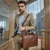Malun Te Men's Genuine Leather Laptop Briefcase - Top Layer Cowhide Handbag