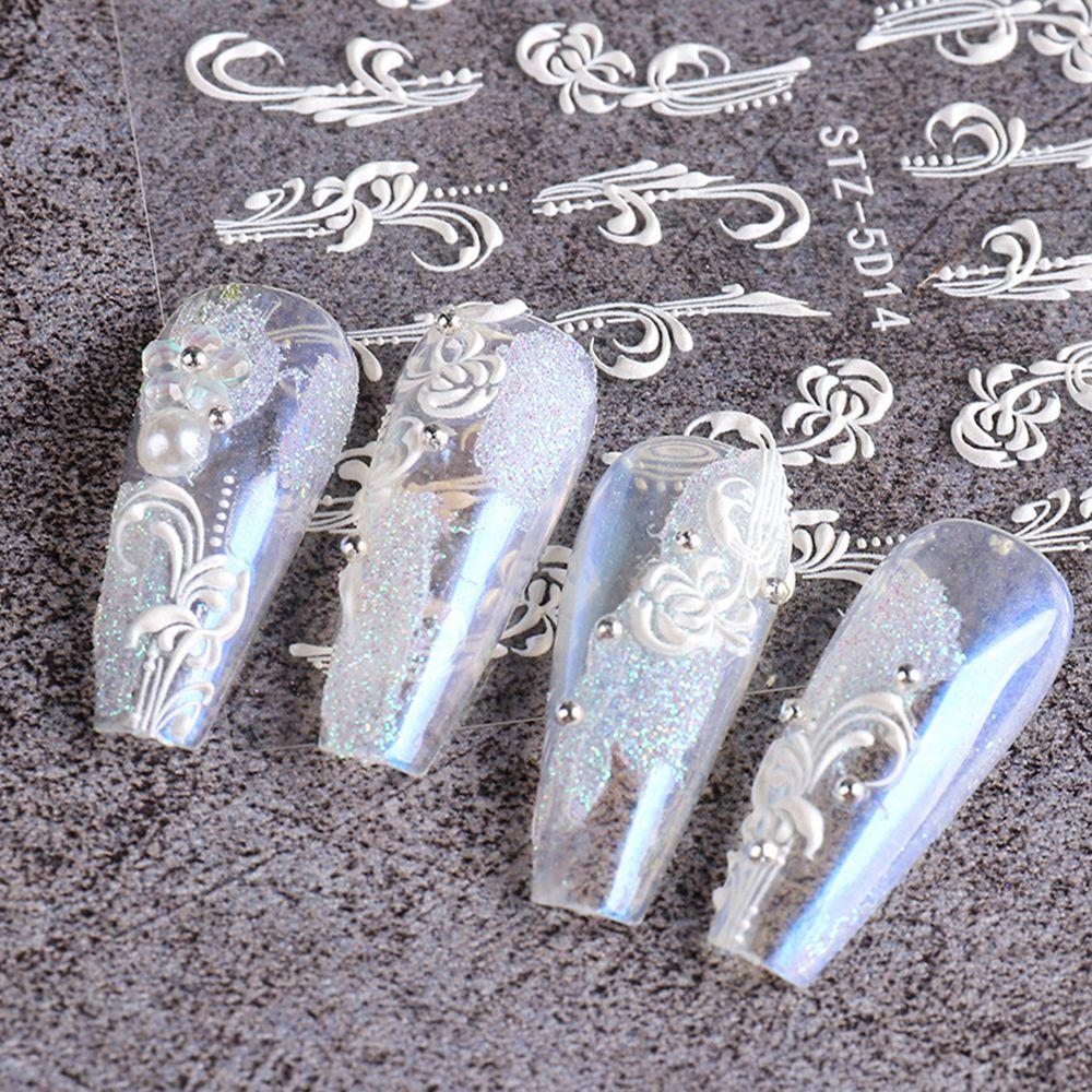 DIY Manicure Lace Winter Sliders French White Wedding Design 5D Acrylic Nail Stickers