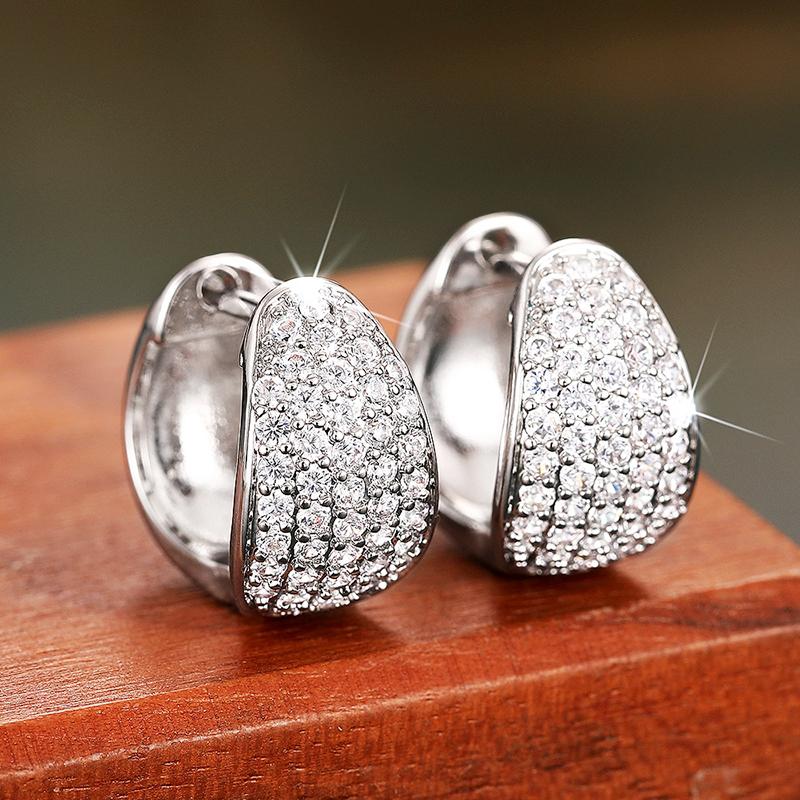 Huitan Sparkling Women s Hoop Earrings Chunk Shaped Full Dazzling Crystal Cubic Zircon Daily Wear Wedding Luxury Trendy Zircon