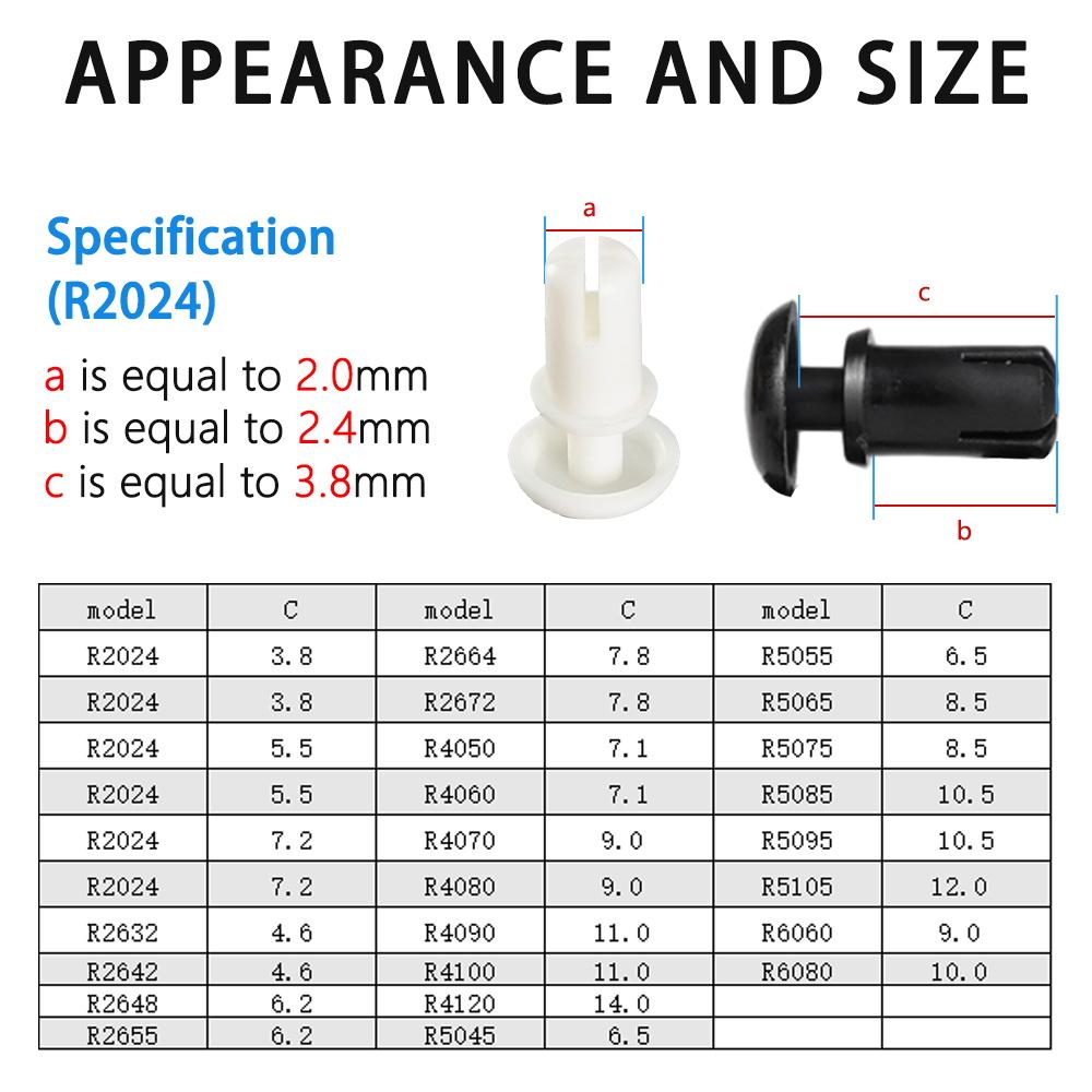 Nylon Rivet Pressing Button Plastic R Type PC Plate Plastic Female Nylon Rivets Black White R20 R26 R30 R35 R40 R50 R60