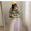 Lazy striped knitted cardigan women's autumn and winter new loose and thin versatile double zipper sweater jacket