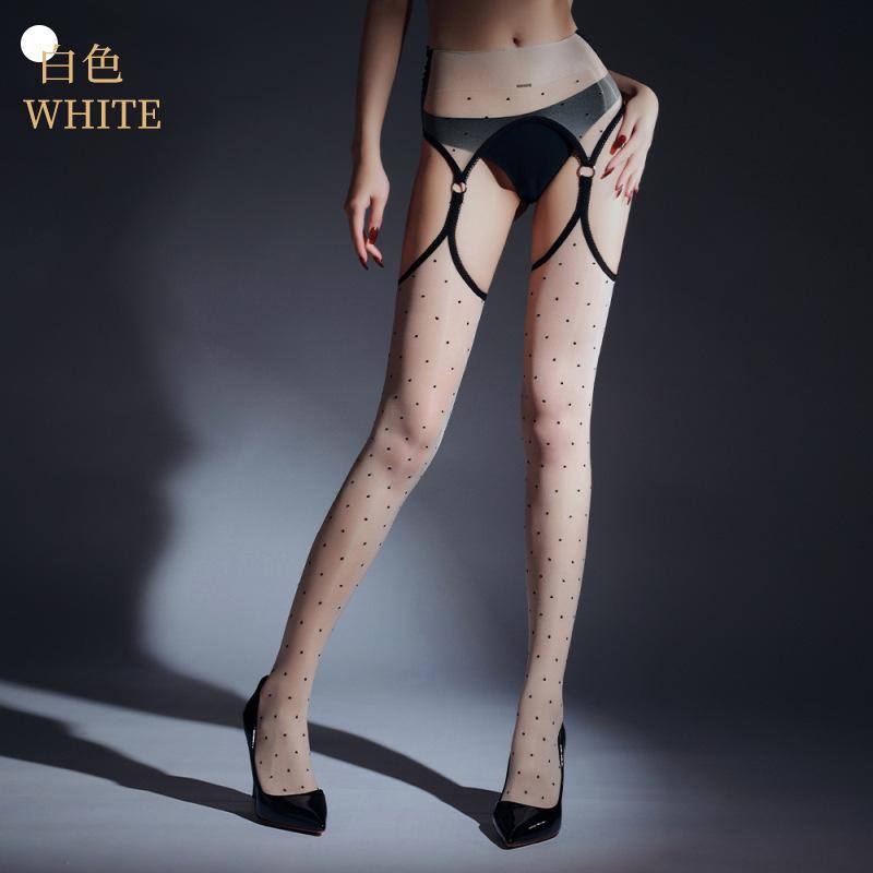 Mode Hohlmuster 2 in 1 Strumpfhose Sexy Punktmuster Exotische Strumpfhose Ölglänzend Dünn Transparent Durchsichtig Strumpf Schrittlose Strumpfhose