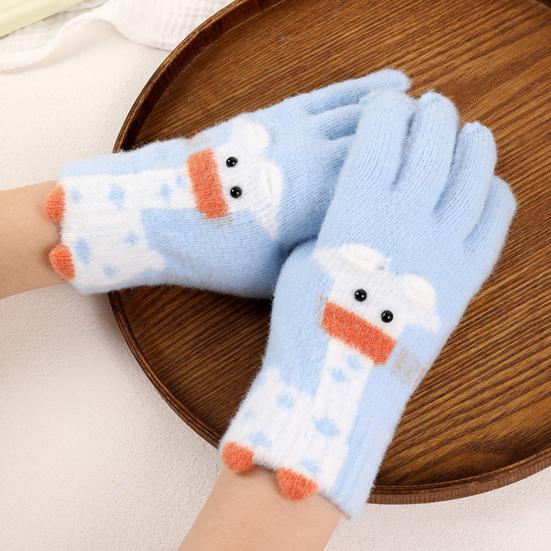 1 Pair Women Giraffe Knitted Gloves Winter Warm Thick Yarn Touchscreen Gloves Outdoor Cycling Cold Weather Five-Finger Thermal Gloves