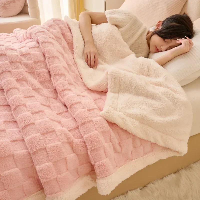 Coperta Plaid in Pile Soffice Inverno Coperte Ispessite Copripiumino Double Face Copridivano Letto Morbido Caldo Plaid Copriletto Camera da Letto