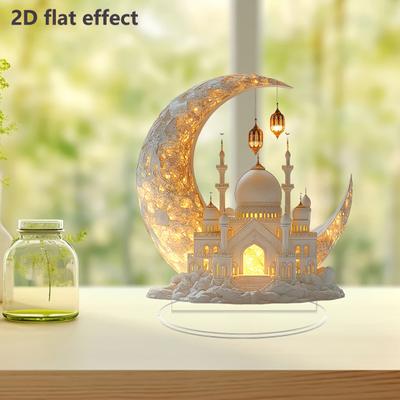 Acrylic Moon Castle Ornament 2D Flat Crescent Moon Mosque Palace Table Sign Holiday Party Home Office Living Room Bedroom Desktop Decoration