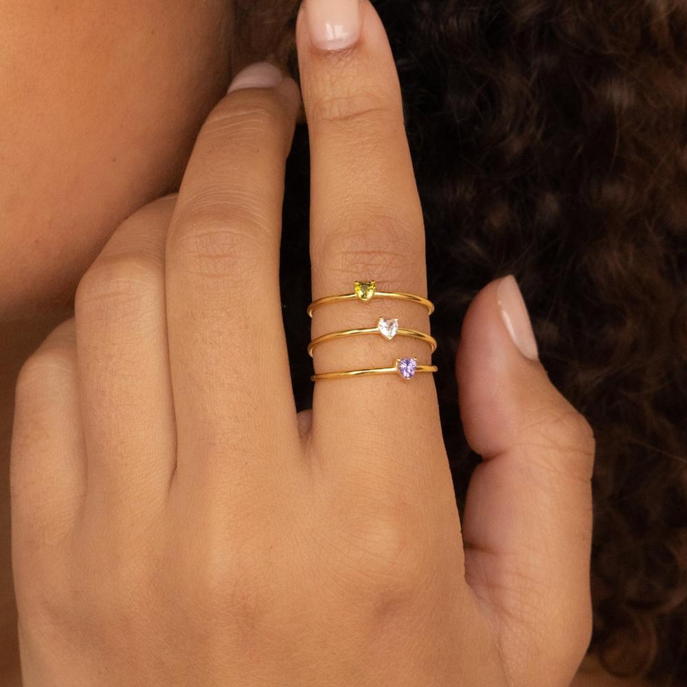 Zircon Heart Birthstone Rings For Women Gold Color Adjustable Stainless Steel Birthstone Heart Ring Wedding Jewelry Gift BFF