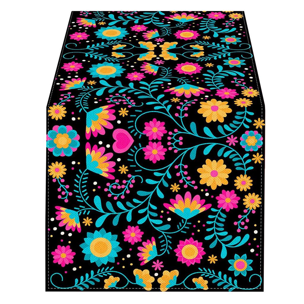 Mexico Flower Table Runner Ethnic Festival Party Kitchen Dining Tablecloth Colorful Floral Print Table Cover