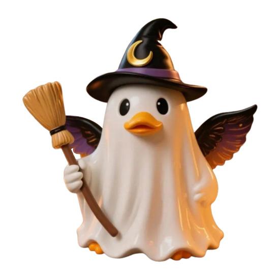 Halloween Witch Ghost Figurine with Candy Corn Pumpkin Decor Ghost Duck Halloween Resin Statue Halloween Decor