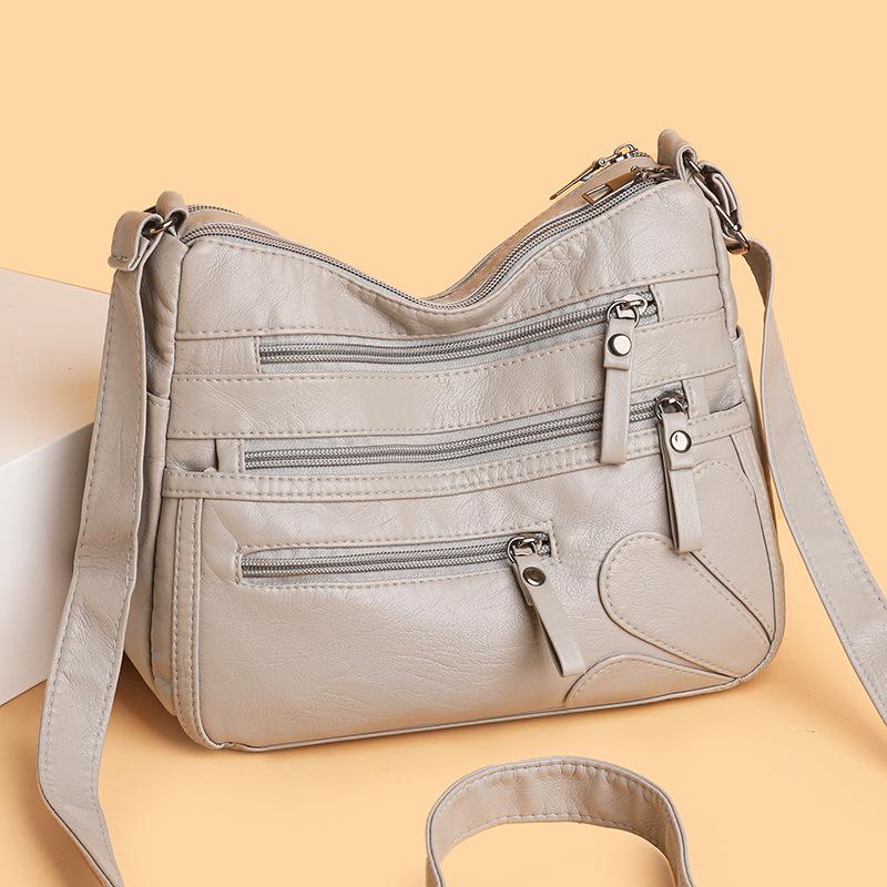 New washed leather women's bag shoulder bag soft leather large capacity women's messenger bag