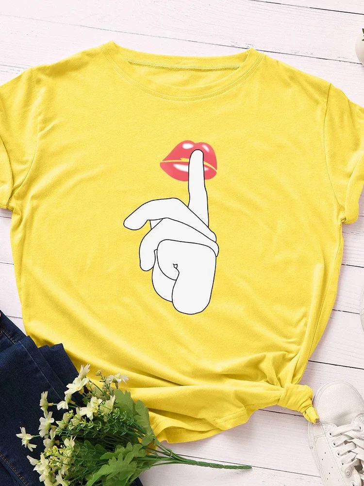 Zischen Zeichen Roter Lippenabdruck Damen T-Shirt Kurzarm O-Ausschnitt Locker Damen T-Shirt Damen T-Shirt Oberteile Kleidung Camisetas Mujer