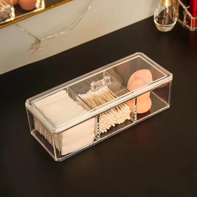 Wattepad-Halter, Organizer, 3-Gitter-Aufbewahrungsbox für Kosmetikpads mit Deckel, Acryl-Make-up-Pinsel-Spender, transparente Baumwolle