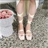 New Women's Flat Footwear Pink Ballet Women Single Shoes Fashion Lace Up Girl Mary Jane Shoes Sweet Flowers Ladies Loafers
