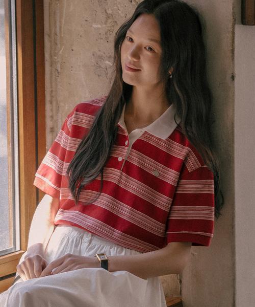 Tilaidai Collar Stripe Cotton T-Shirt Tisu01Ts01_Red