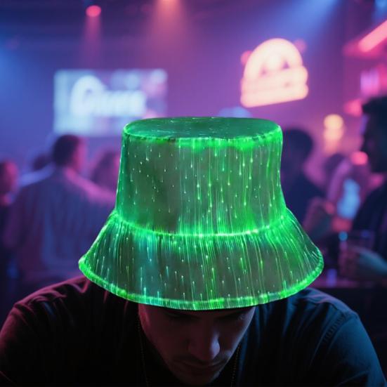LED Fisherman Hat Neon Rave Bucket Cap 7 Colors Glow