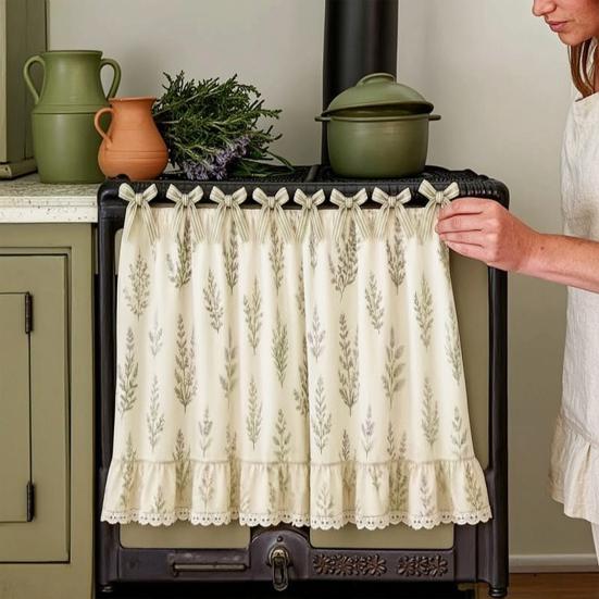 Oven Skirt with 7 Ribbon Ties Mushroom Flower Pumpkin Pattern Farmhouse Kitchen Decorative Cabinet Dishwasher Appliance Oven Curtain