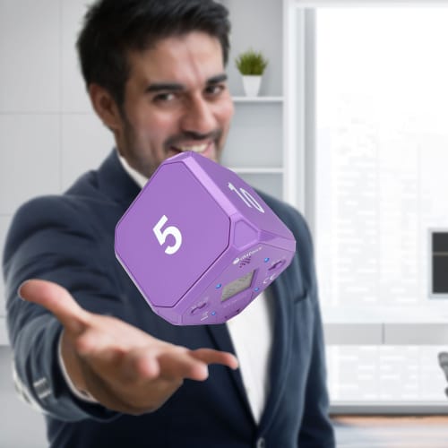 TimeCube Plus Preset Timer with 4 LED Lights and Alarms for Time Management and Countdown Settings (Purple - 5, 10, 20, 30 Minutes)