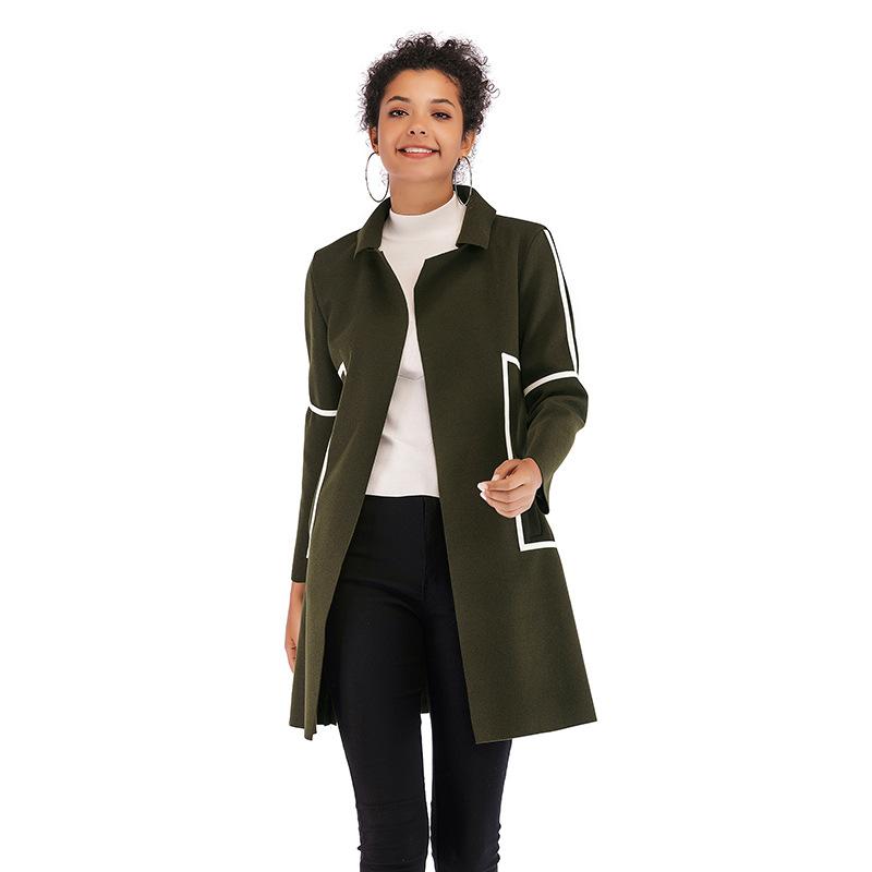 

Women s Lapel Windbreaker Casual Women s Cardigan Long Sleeved Woolen Coat Commute European Style Simple Casual Autumn Winter M зелений