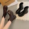 Leather Platform Martin Boots Women's Autumn 2025 New Black Heightening Boots Women's Fashion Casual Leather Short Boots