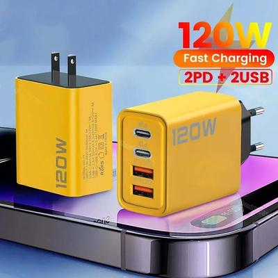 120W Fast Charger Dual Ports USB Type-c Chargers PD Quick Charging Adapter