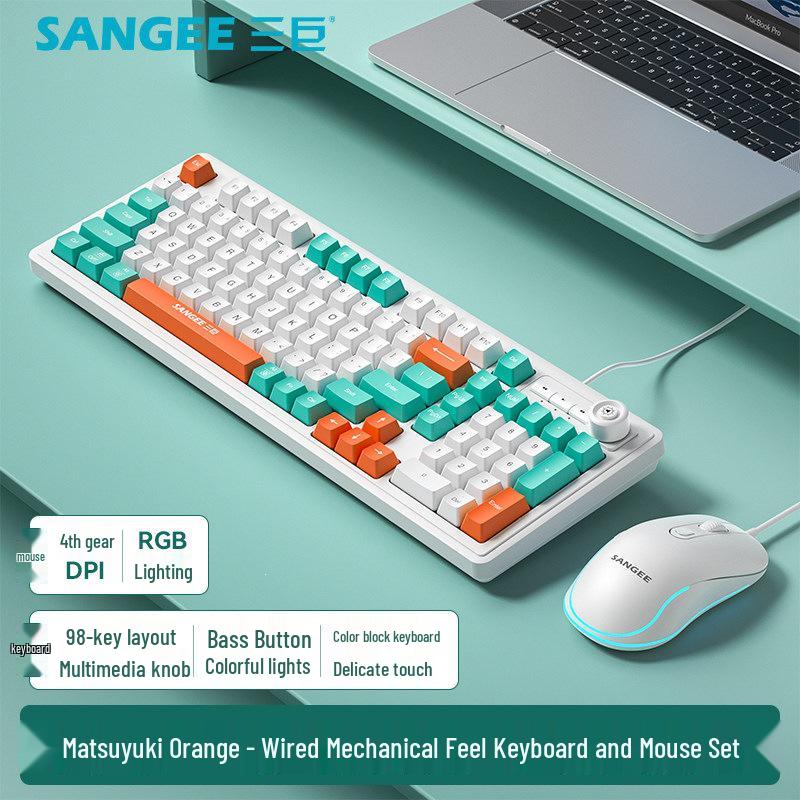 Three Giants Wired Gaming Keyboard & Mouse Set - Mechanical Feel, High Aesthetic Value for Esports, Laptop, & Office Use