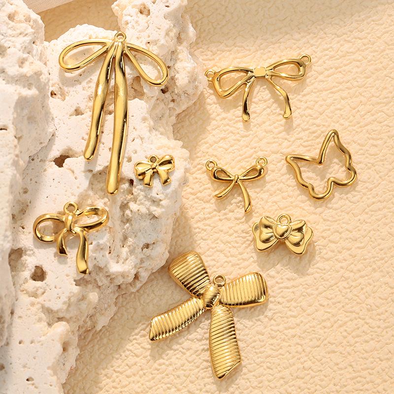 Bow Pendant Charm Necklace & Earring Set - European & American INS Style, Stainless Steel DIY Jewelry.