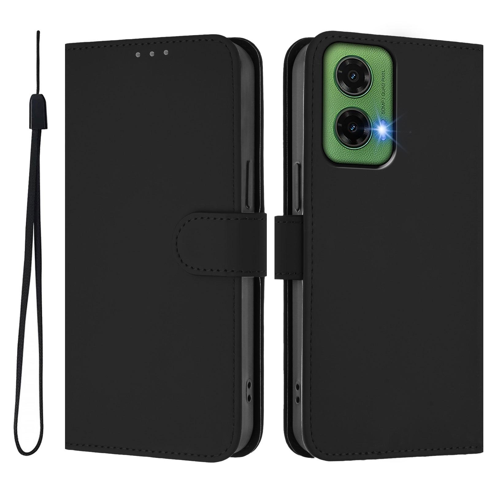 

For Motorola Moto G35 5G Case Solid Color Wallet Leather Phone Cover with Strap Black