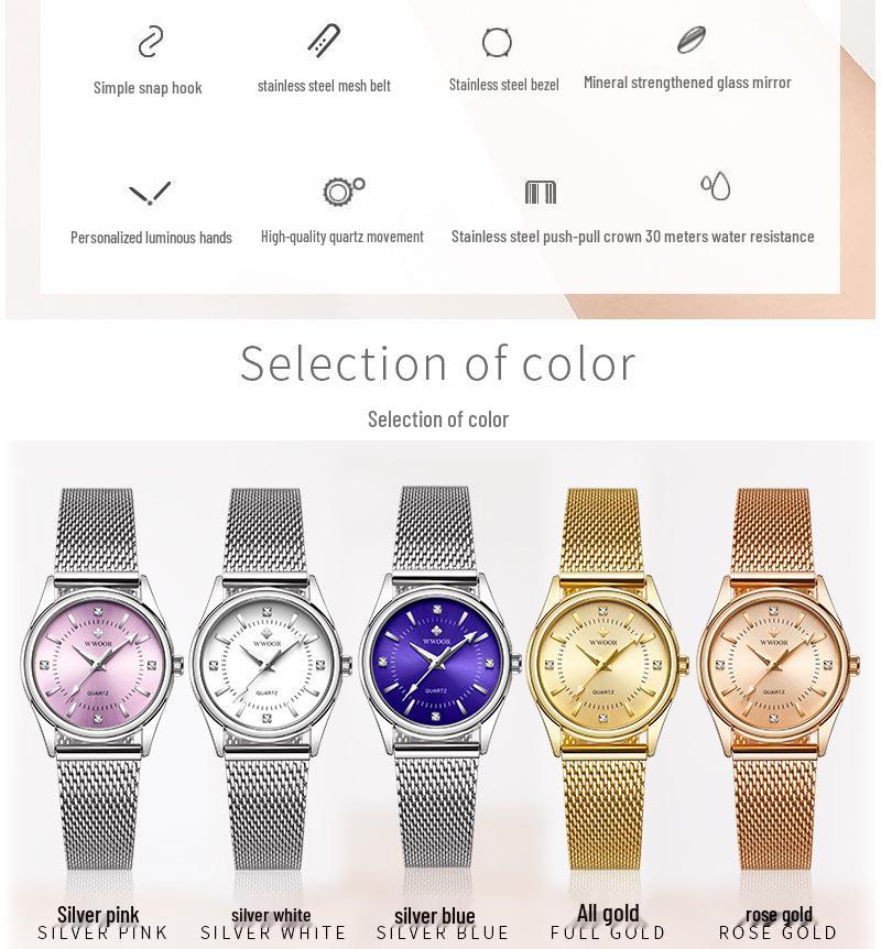 WWOOR Women's Mesh Band Quartz Waterproof Watch