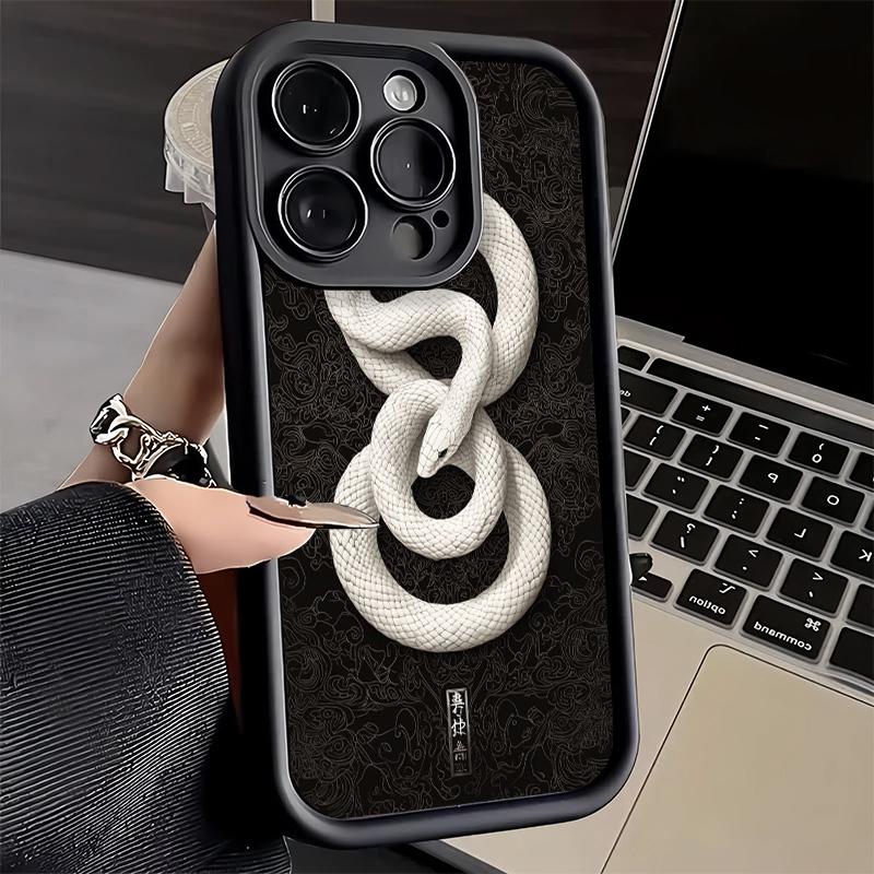 Black Snake Doodle Phone Case for iPhone 16 17 Air 16E 15 Pro Max 14 Plus 13 12 Mini Capa Soft Shell Silicone Funda