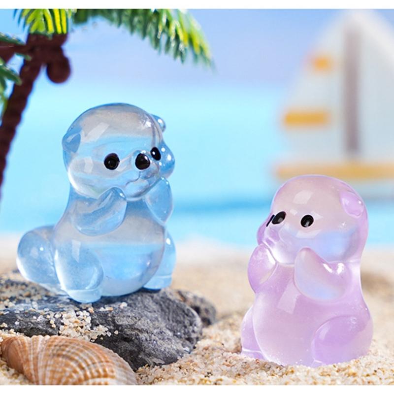 Leuchtet im Dunkeln Niedliche Otter-Figur Miniatur Harz Heimdeko Geschenk für Schlafzimmer Büro Tischplatte Gartenlandschaft
