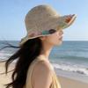 Beach Hat Hollow Design Large Eaves UV Blocking Colorful Flower Decoration Sun Protection Hat Portable Hand-Crocheted Straw Hat