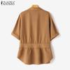 ZANZEA Women Casual Turn Down Collar Summer Short Sleeve Blouse