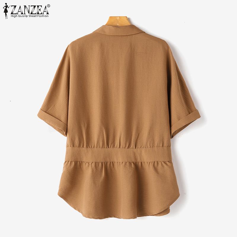 ZANZEA Women Casual Turn Down Collar Summer Short Sleeve Blouse