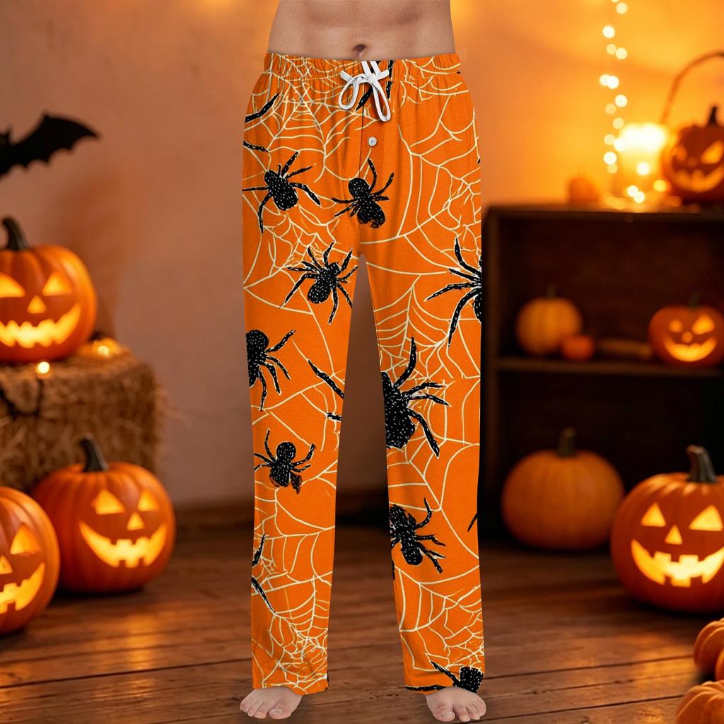 Men's Halloween Print Drawstring Lounge Pants Casual Sleepwear Bottoms Relaxed Fit Lightweight Fabric Comfortable Waistband