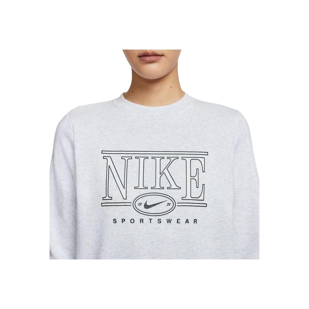 Nike Simple Round Neck Pullover Long Sleeve Sweatshirt Women sweatshirt White Gray HJ0981-051