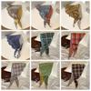 Cotton Pastoral Style Headscarf Turban Triangular Hair Band Sweet Lattice Headscarf  Summer