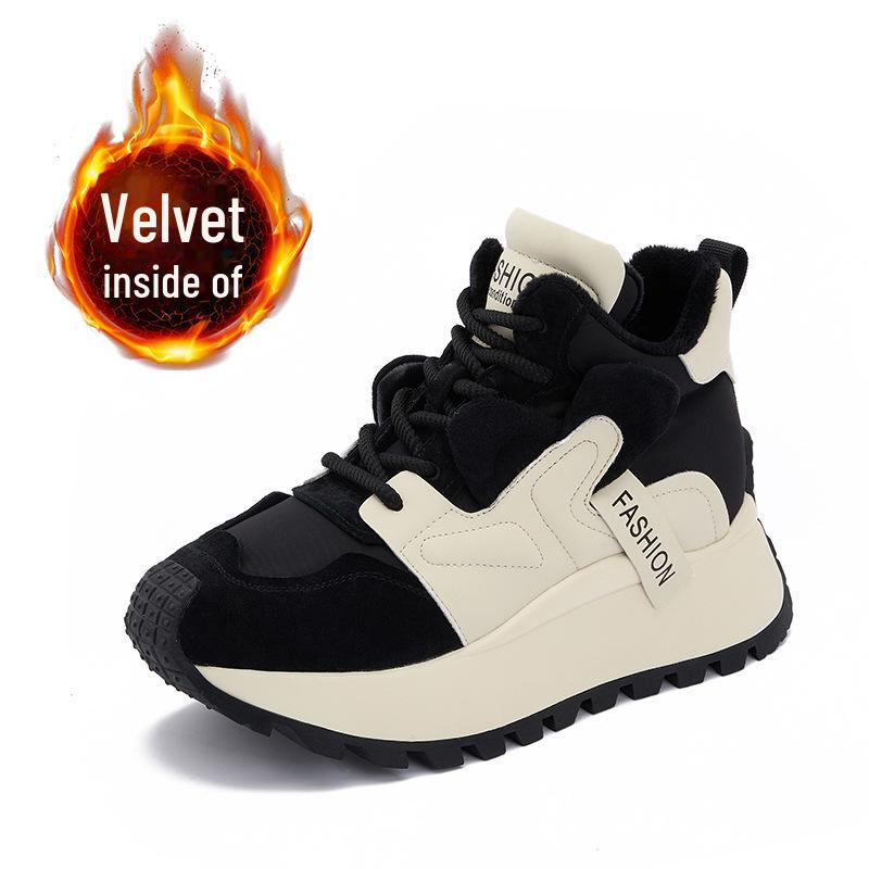 

Женские плюшевые высокие папины туфли - зимняя коллекция 2025 г.: Универсальные, теплые, модные, повседневные кроссовки на толстой подошве 34